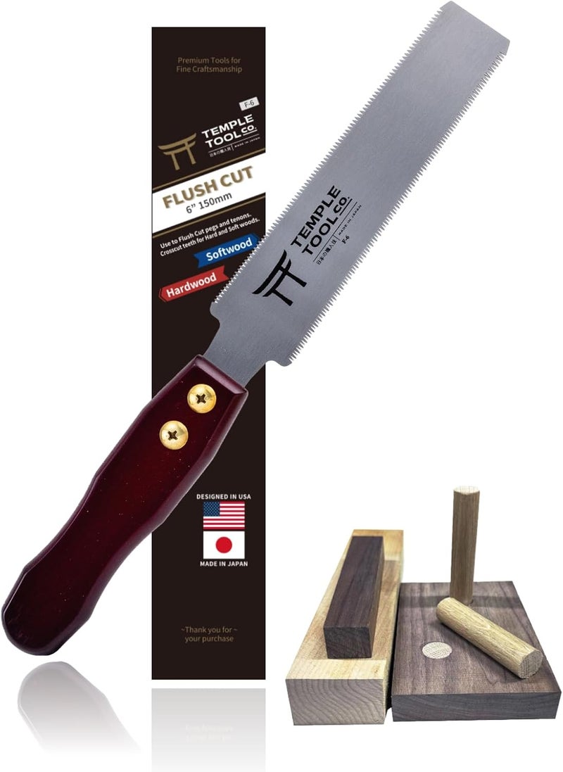 Temple Tool Co. Japanese Flush Cut Saw - 6 Inch Double Edge Pull Saw for Flush Cutting Dowels, Pegs, Wedges - Hardwood Softwood - Image 1